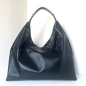 Donna Karan Bellmore XL Hobo Bag Black Faux Leather Gold Strap